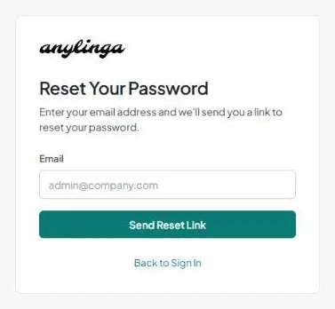 The “Reset Your Password” page with an email field and the “Send Reset Link” button.