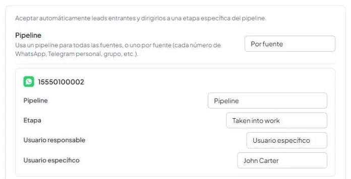 Modo «Por fuente»: tarjeta de fuente con su propio pipeline, etapa y responsable.