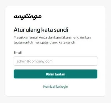 Halaman «Atur ulang kata sandi» dengan kolom email dan tombol «Kirim tautan».