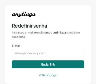Página «Redefinir senha» com o campo de e-mail e o botão «Enviar link».