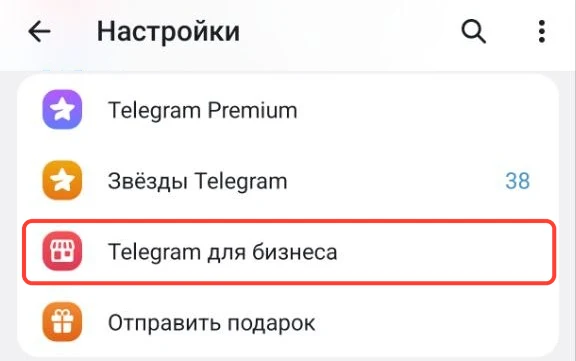 Настройки Telegram; выделен пункт «Telegram для бизнеса».